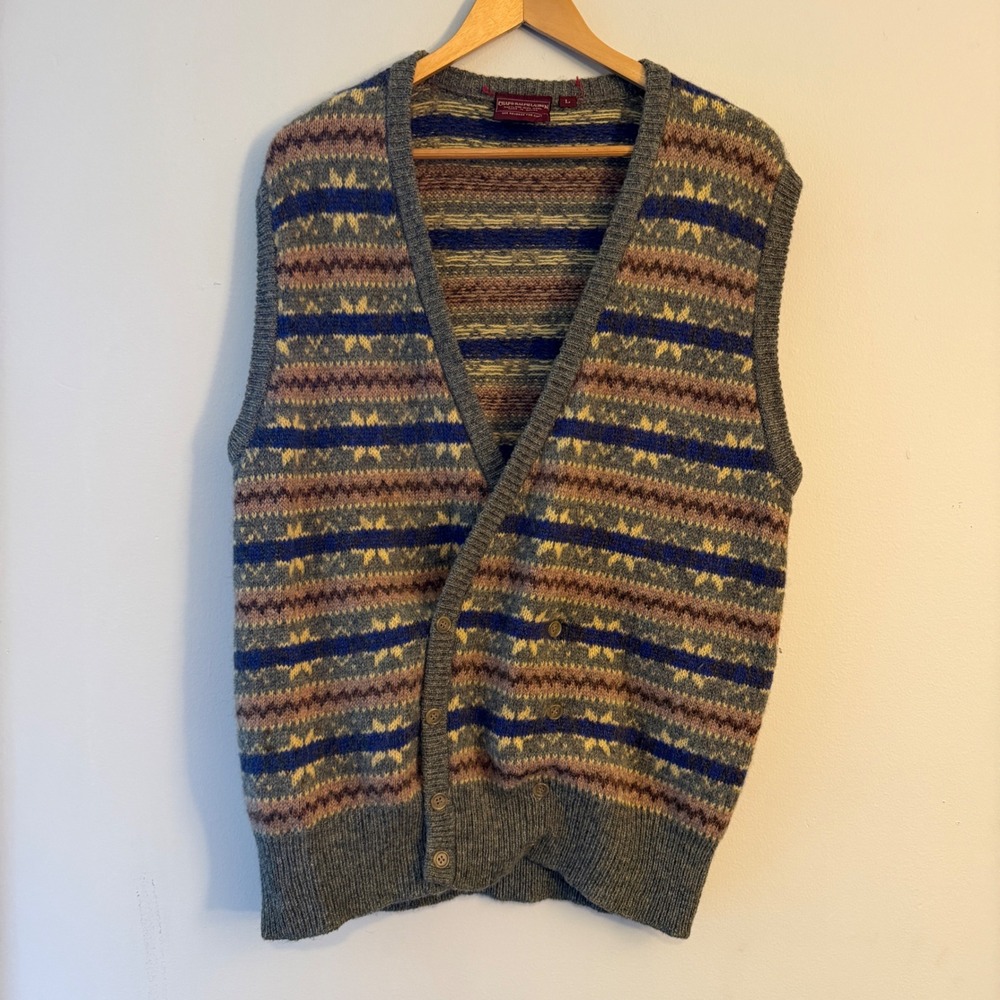 Vintage 80s Chaps Ralph Lauren Shetland Wool Fair Isle Sweater Vest Mens Large